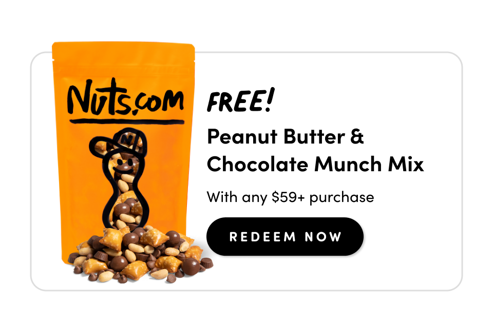 Nuts.com; FREE! Peanut Butter & Chocolate Munch Mix With any $59+ purchase redeem Now