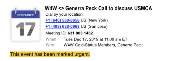 WFW <> Generra Peck Call to discuss USMCA
