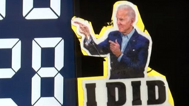 Joe Biden sticker on a gas pump
