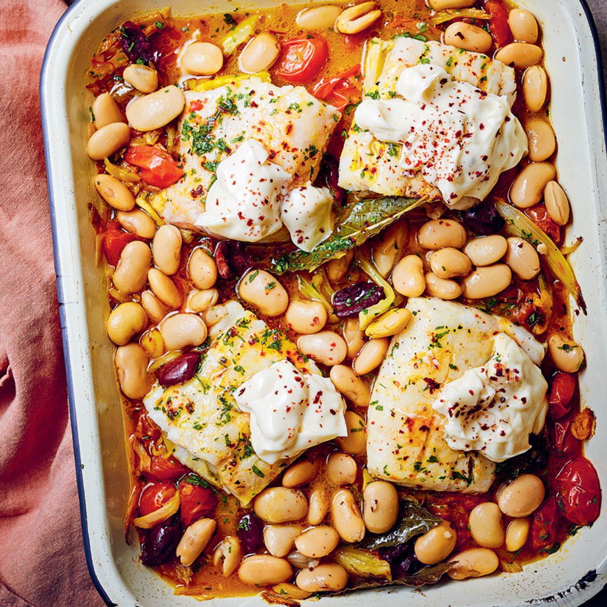 Baked Cod & Butter Beans with Aioli