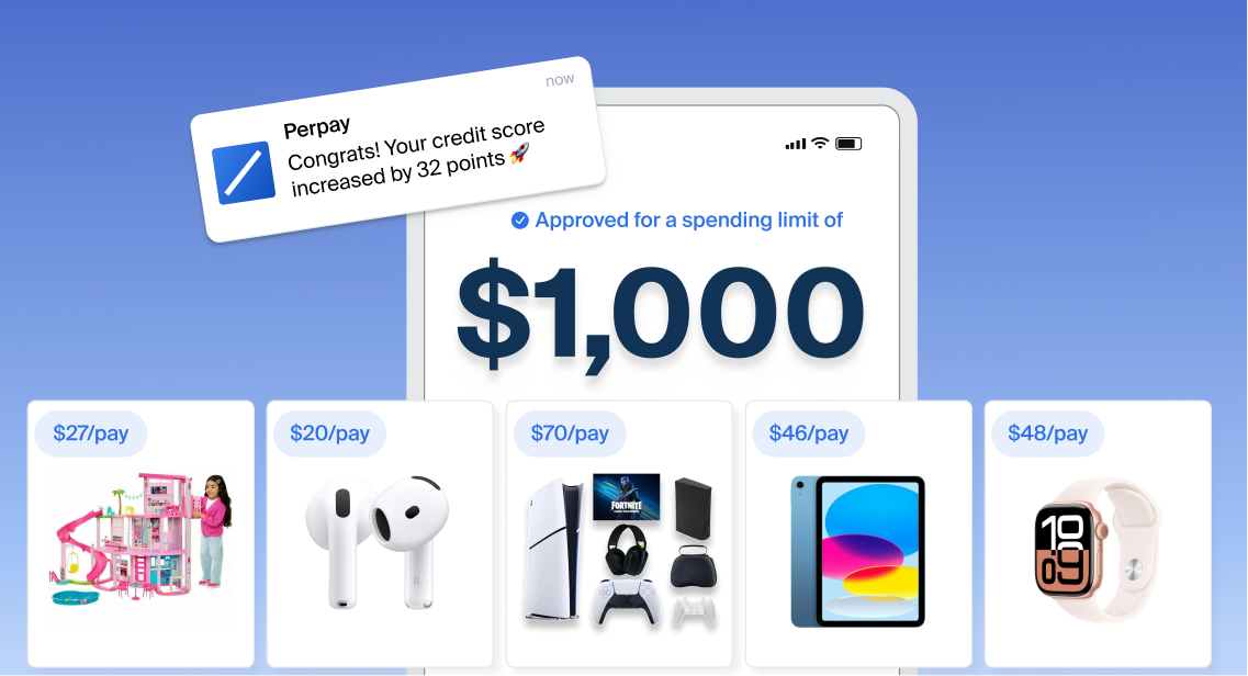 The Perpay marketplace featuring AirPods, a PS5, HP laptop and more.