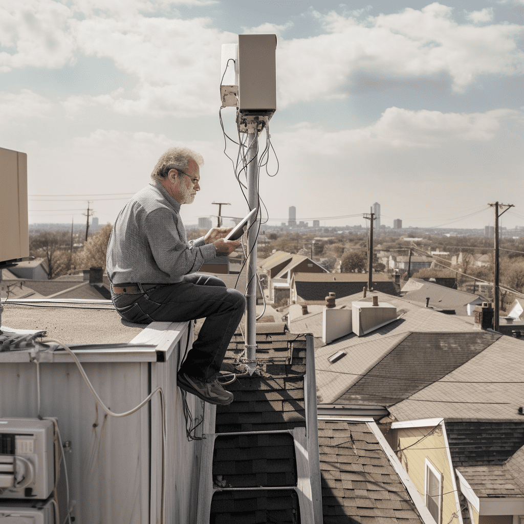 The man cuts the cable