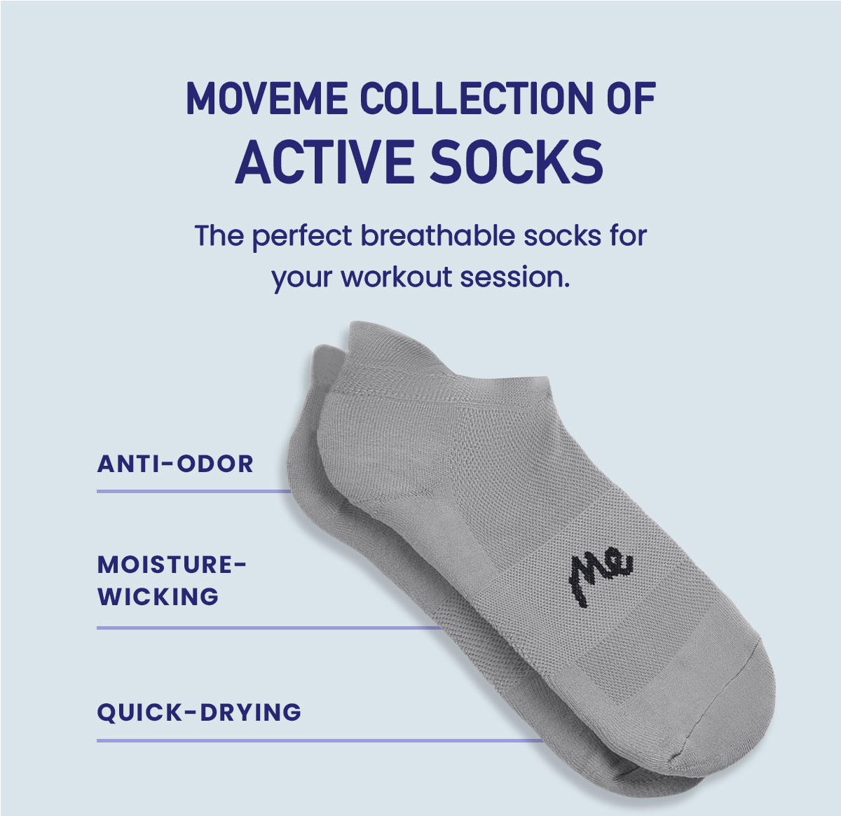 MoveMe Collection of Active Socks | The perfect breathable socks for your workout session. | Anti-odor | Moisture-wicking | Quick-drying