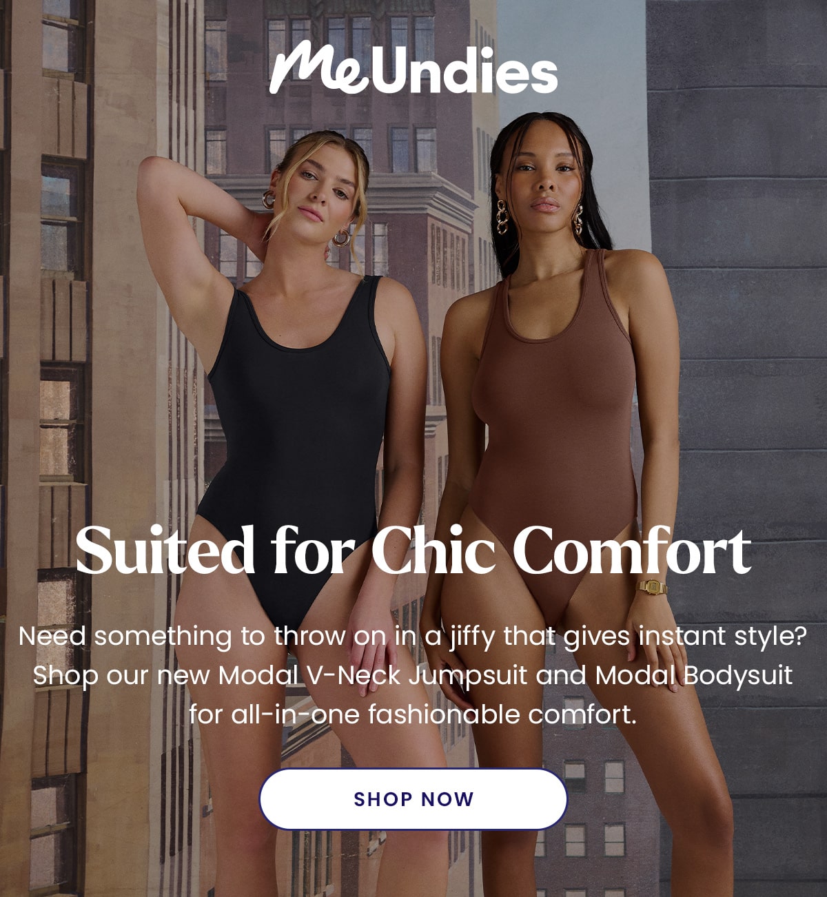 MeUndies | Suited for Chic Comfort | Need something to throw on in a jiffy that gives instant style? Shop our new Modal V-Neck Jumpsuit and Modal Bodysuit for all-in-one fashionable comfort. | Shop Now