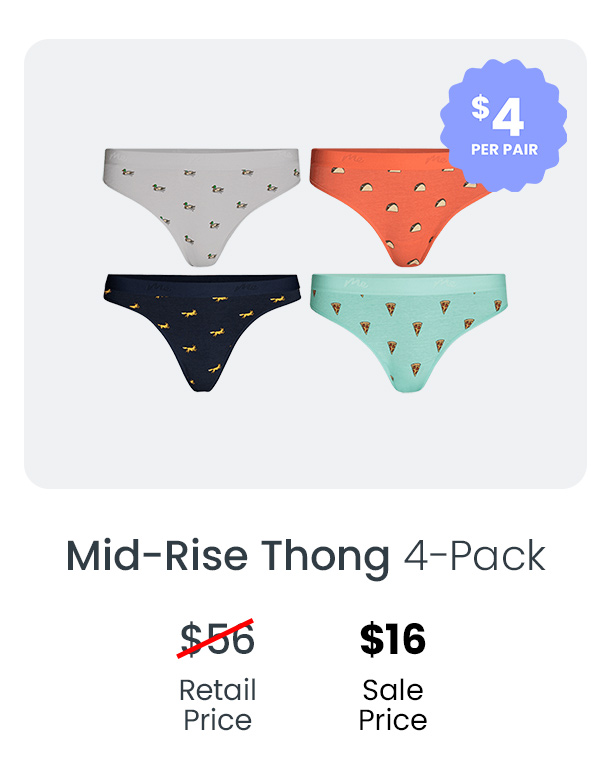 Mid -Rise Thong 4-Pack | $16 Sale Price