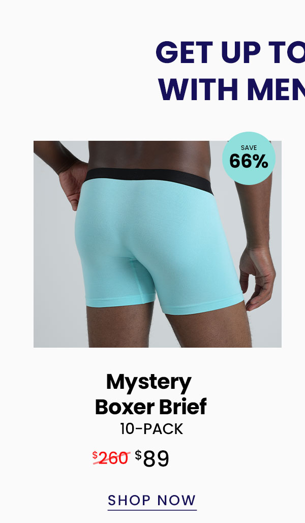 Get up to 66% Off with men's packs | Mystery Boxer Brief 10-Pack | $89 | Shop Now