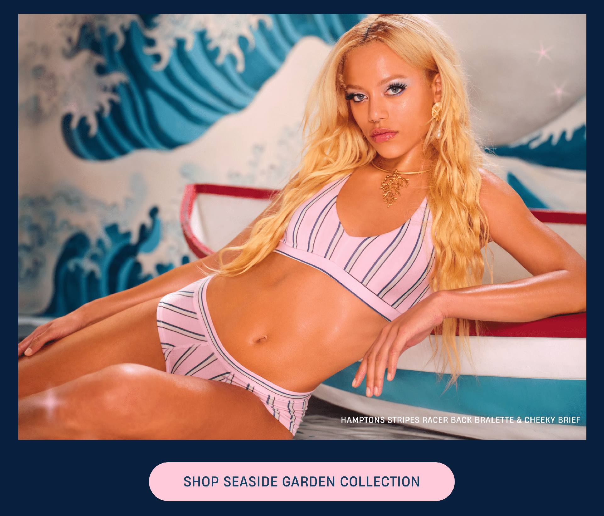 Hamptons Stripes Racer Back Bralette & Cheeky Brief | Shop Seaside Garden Collection