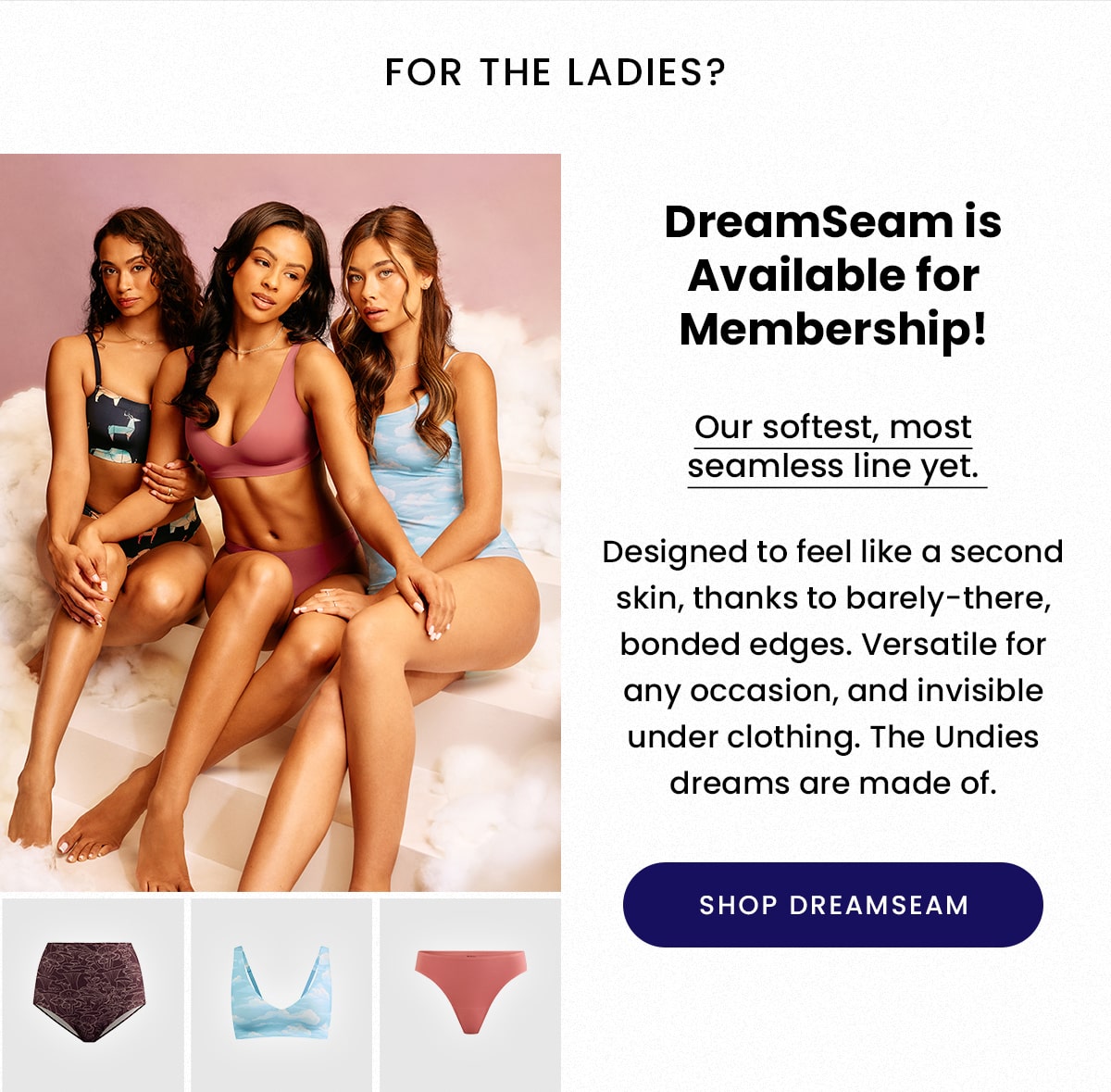 For the Ladies? DreamSeam is Available for Membership! | Our softest, most seamless line yet. | Designed to feel like a second skin, thanks to barely-there, bonded edges. Versatile for any occasion, and invisible under clothing. The undies dream are made of. | Shop Dreamseam