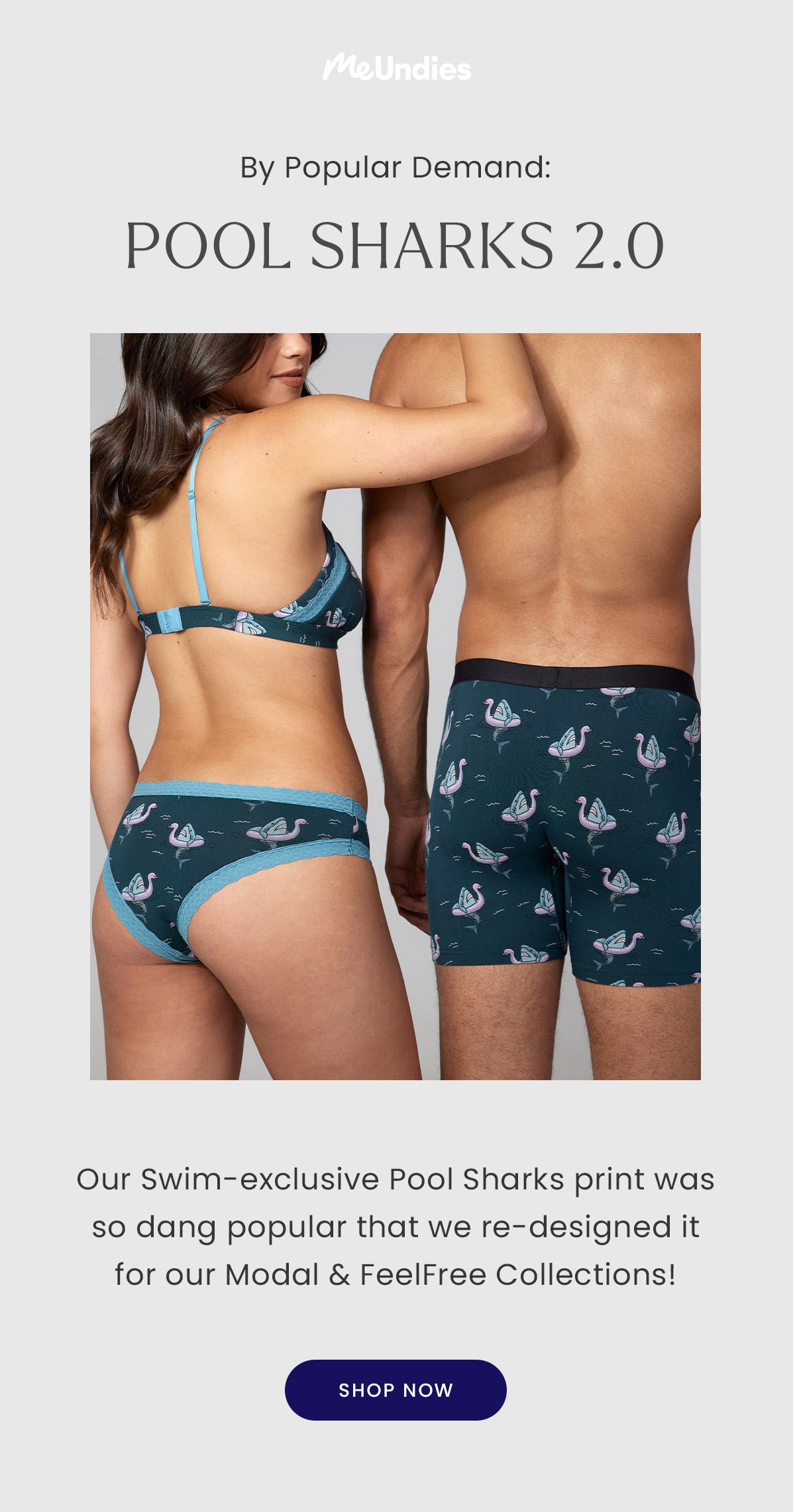 MeUndies | By Popular Demand: Pool Sharks 2.0 | Our Swim-exclusive Pool Sharks print was so dang popular that we re-designed it for our Modal & FeelFree Collections! | Shop Now