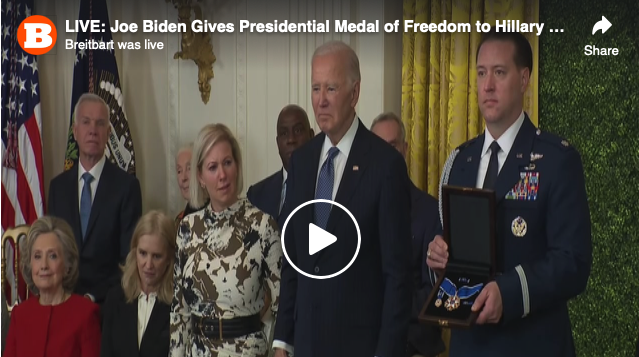 Joe Biden Awards Democrat Hillary Clinton and Leftist George Soros the Medal of Freedom, America’s Highest Civilian Award
