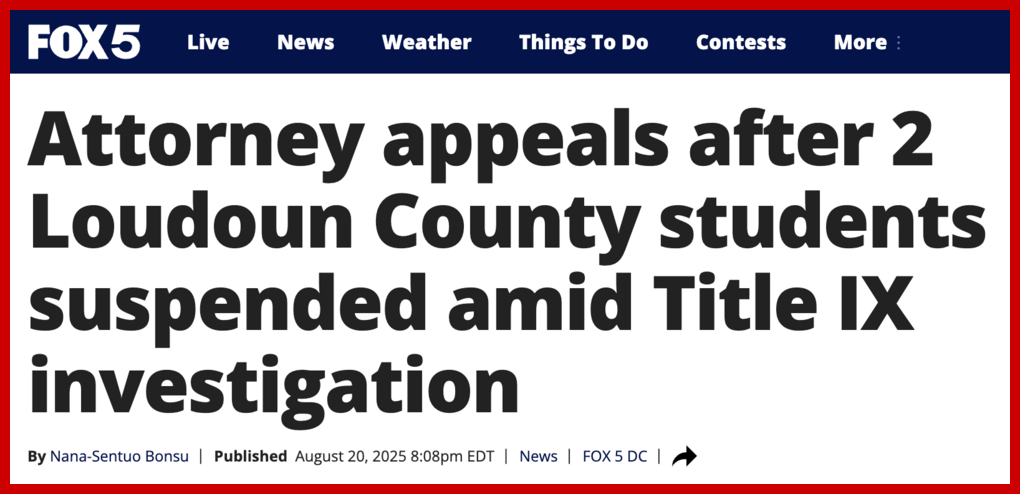 Fox 5 DC: Attorney appeals after 2 LCPS students suspended amid Title IX investigation