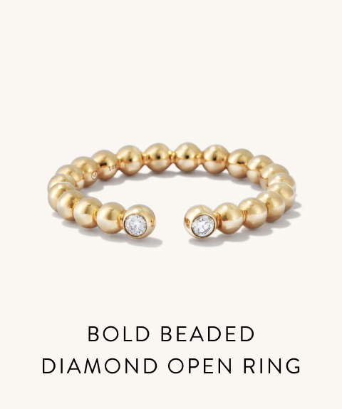 Bold Beaded Diamond Open Ring.