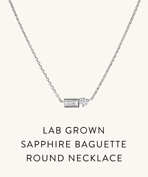 Lab Grown Sapphire Baguette Round Necklace.