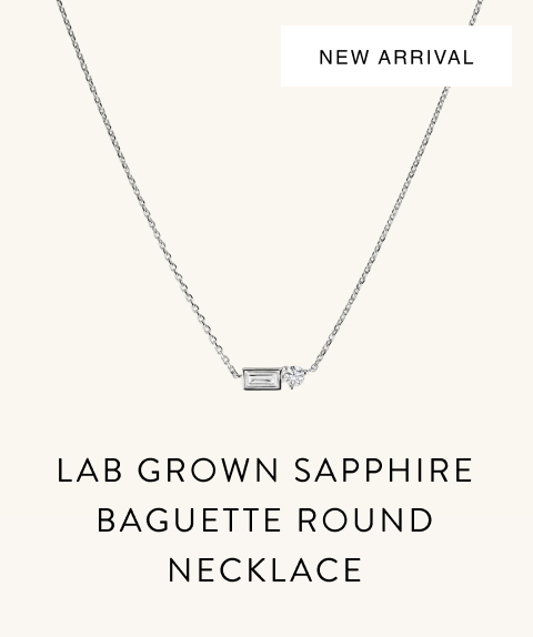 New Arrival. Lab Grown Sapphire Baguette Round Necklace.