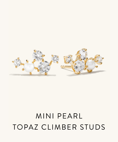 Mini Pearl Topaz Climber Studs.