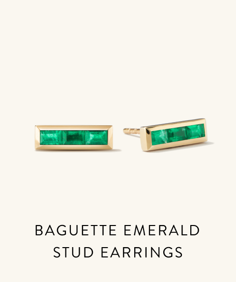 Baguette Emerald Stud Earrings.