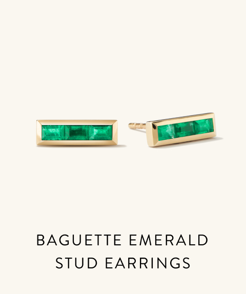 Baguette Emerald Stud Earrings.