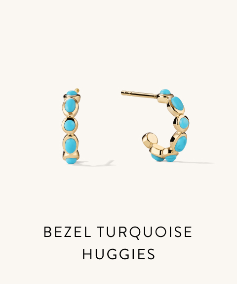 Bezel Turquoise Huggies.