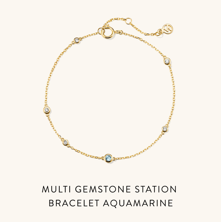 Multi Gemstone Station Bracelet Aquamarine.