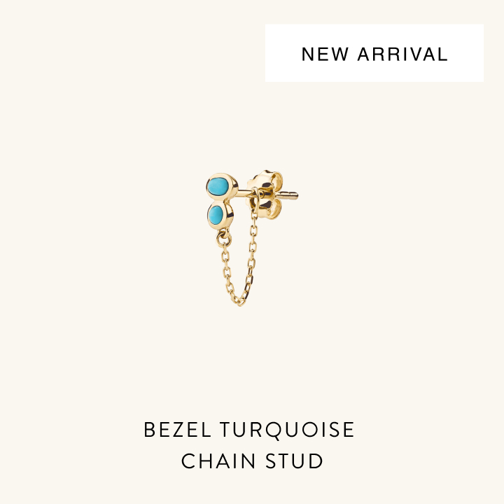 New Arrival. Bezel Turquoise Chain Stud.