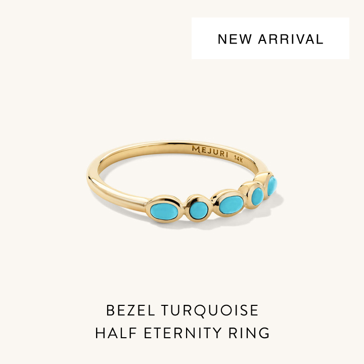 New Arrival. Bezel Turquoise Half Eternity Ring.