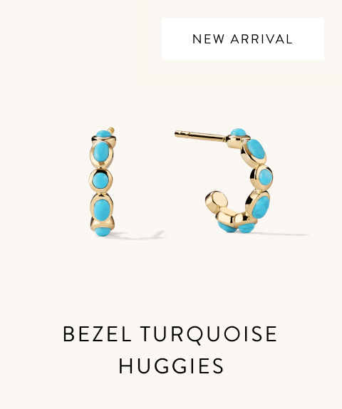 New Arrival. Bezel Turquoise Huggies.