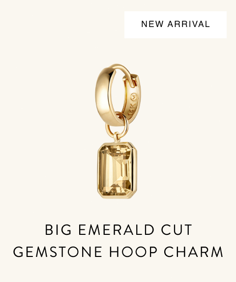 New Arrival. Big Emerald Cut Gemstone Hoop Charm.