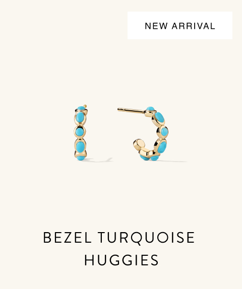 New Arrival. Bezel Turquoise Huggies.