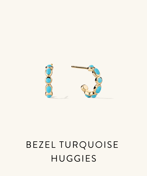 Bezel Turquoise Huggies.