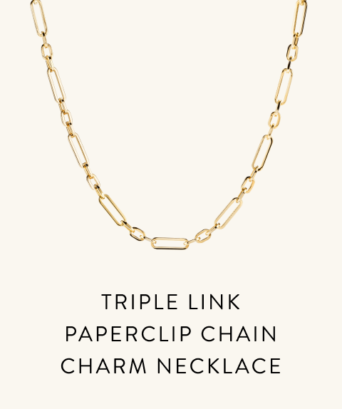 Triple Link Paperclip Chain Charm Necklace.