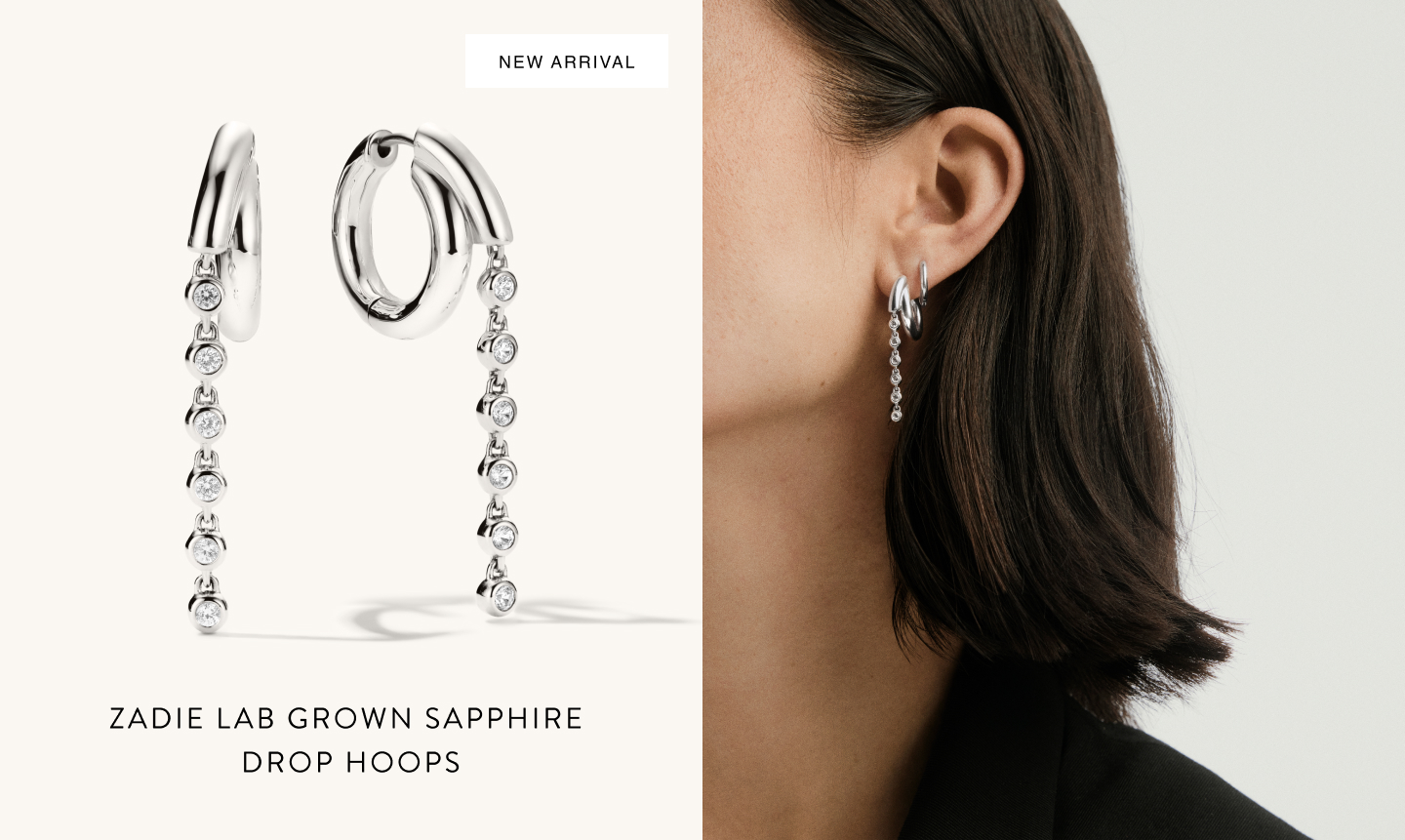 New Arrival. Zadie Lab Grown Sapphire Drop Hoops.