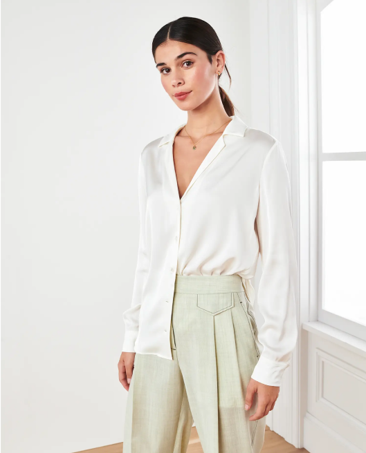Washable Stretch Silk Notch Collar Blouse