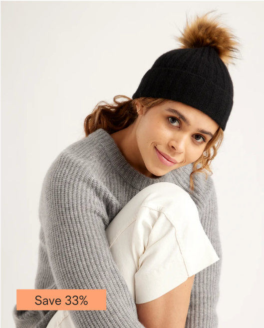 Mongolian Cashmere Pom Pom Beanie