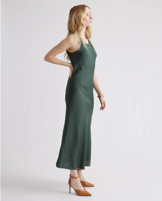 Washable Stretch Silk Tank Midi Dress 