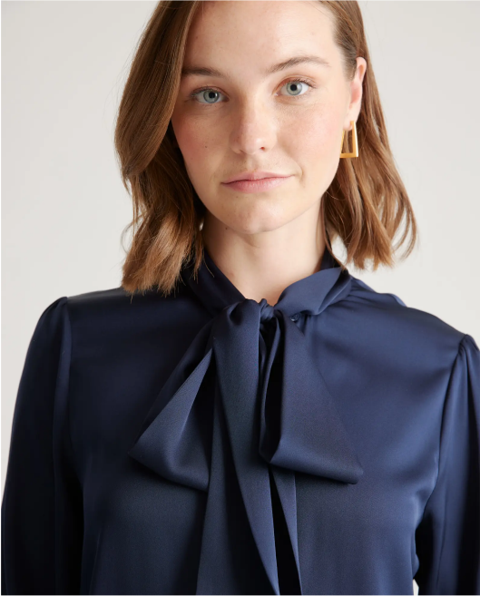 Washable Stretch Silk Tie Neck Blouse