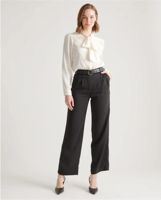 Washable Stretch Silk Tie Neck Blouse
