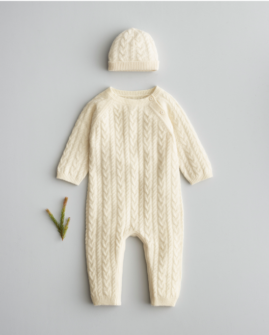 Washable Cashmere Cable One Piece & Hat Set