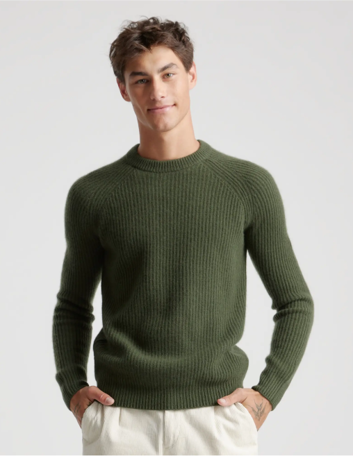 Men's Mongolian Cashmere Ribbed Crewneck Sweater