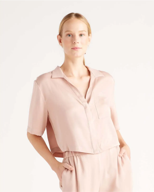 100% Washable Silk Pajama Button Up Top