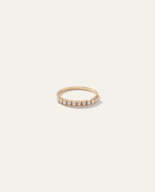 14K Gold Dainty Pearl Half Eternity Band 