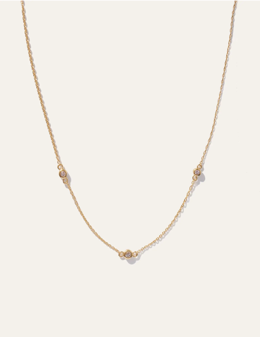 White Sapphire Triple Station Bezel Necklace