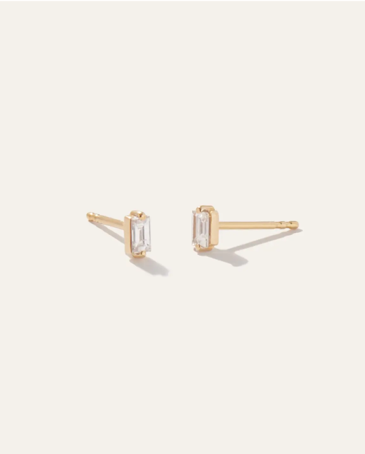 14K Gold Petite Baguette Diamond Studs