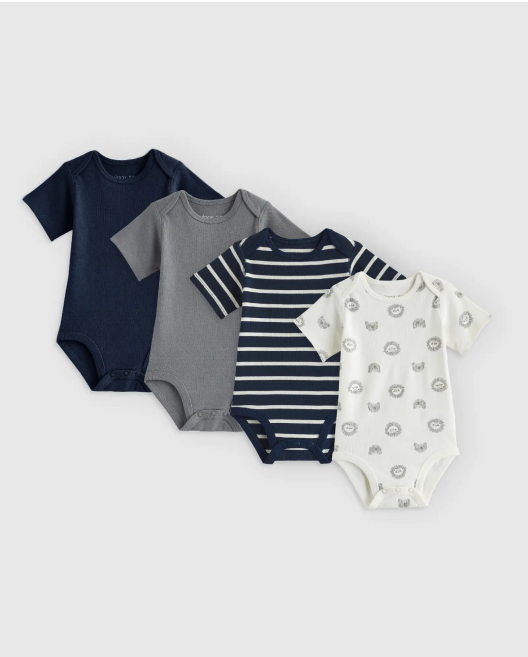 100% Organic Cotton Short Sleeve Bodysuit 4-Pack - Baby Boy