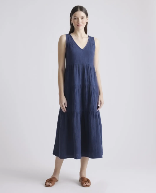 100% Organic Cotton Gauze Tiered Maxi Dress