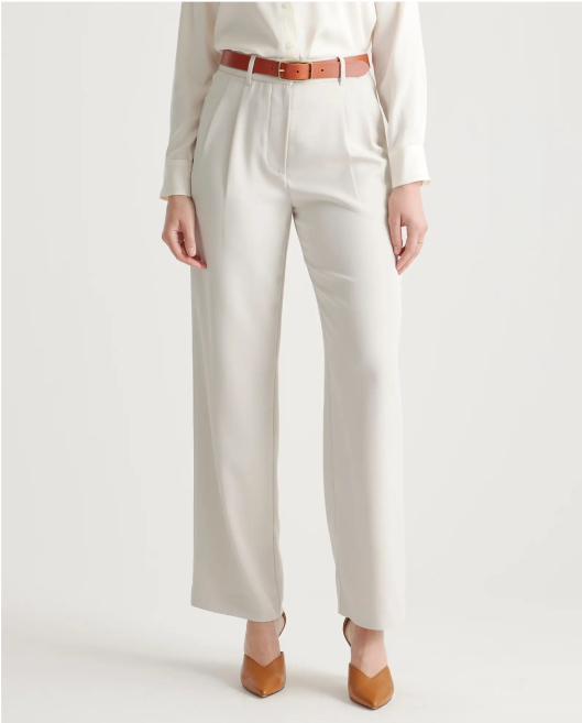 Stretch Crepe Pleated Wide Leg Pant