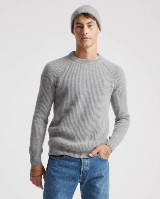 Men's Mongolian Cashmere Ribbed Crewneck Sweater