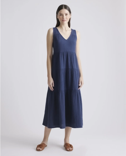 100% Organic Cotton Gauze Tiered Maxi Dress