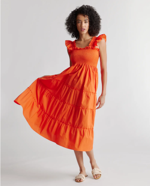 100% Organic Cotton Smocked Midi Dress