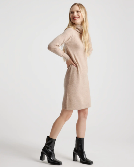 Mongolian Cashmere Turtleneck Sweater Dress