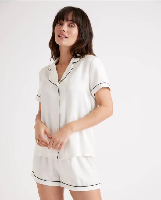 100% Washable Silk Pajama Top with Piping
